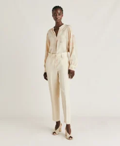 New Pantalon Elegant En Lin Et Viscose Matthieu - Creme Femmes Pantalons Et Shorts