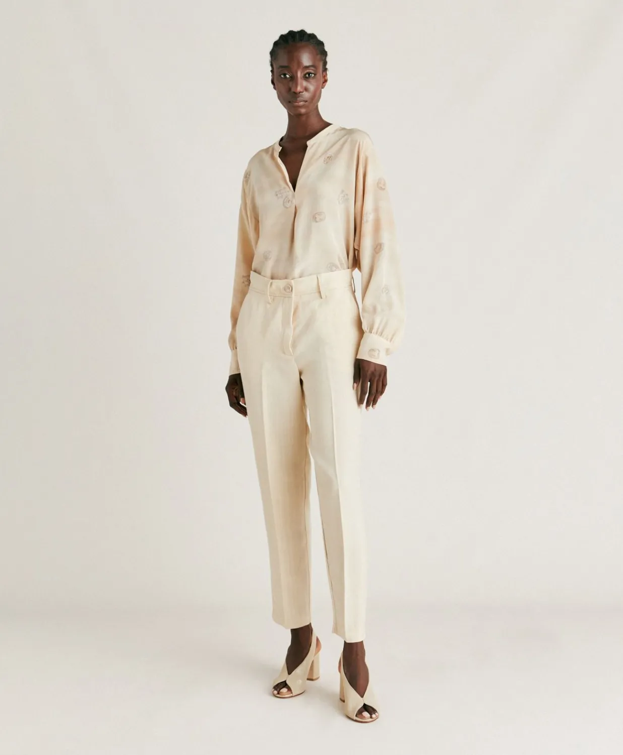 New Pantalon Elegant En Lin Et Viscose Matthieu - Creme Femmes Pantalons Et Shorts
