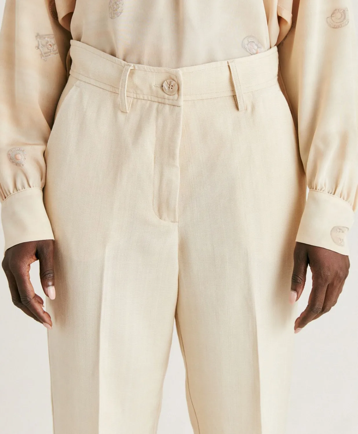 New Pantalon Elegant En Lin Et Viscose Matthieu - Creme Femmes Pantalons Et Shorts