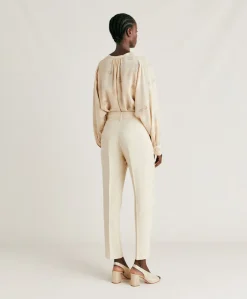 New Pantalon Elegant En Lin Et Viscose Matthieu - Creme Femmes Pantalons Et Shorts