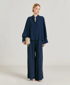 Clearance Pantalon En Acetate De Soie Aspen - Bleu Nuit Femmes Pantalons Et Shorts