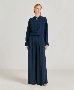 Clearance Pantalon En Acetate De Soie Aspen - Bleu Nuit Femmes Pantalons Et Shorts