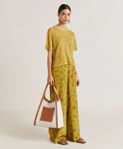 Online Pantalon En Crepe De Chine Baccarat - Citron Vert/Vin Femmes Pantalons Et Shorts