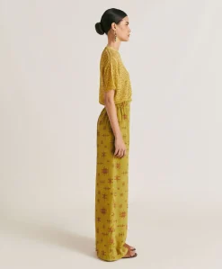 Online Pantalon En Crepe De Chine Baccarat - Citron Vert/Vin Femmes Pantalons Et Shorts