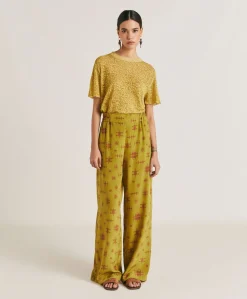 Online Pantalon En Crepe De Chine Baccarat - Citron Vert/Vin Femmes Pantalons Et Shorts