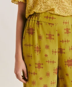 Online Pantalon En Crepe De Chine Baccarat - Citron Vert/Vin Femmes Pantalons Et Shorts
