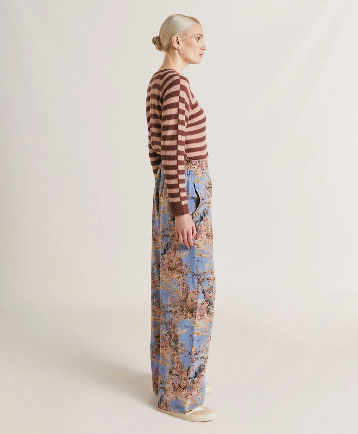Sale Pantalon En Crepe De Chine Baccarat - Multicolore Ceruleen Femmes Pantalons Et Shorts