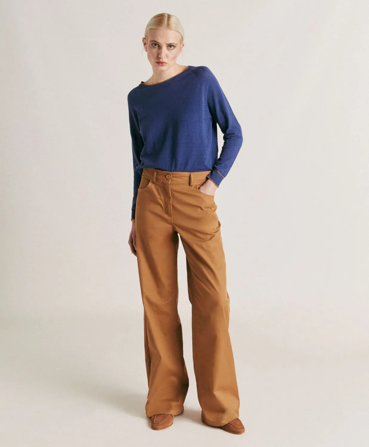 New Pantalon En Gabardine Olivina - Caramel Femmes Pantalons Et Shorts