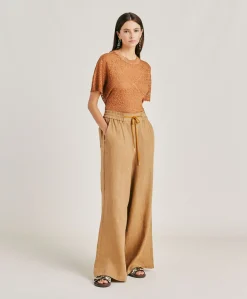 Pantalon En Lin Aliterru - Sable Femmes Pantalons Et Shorts