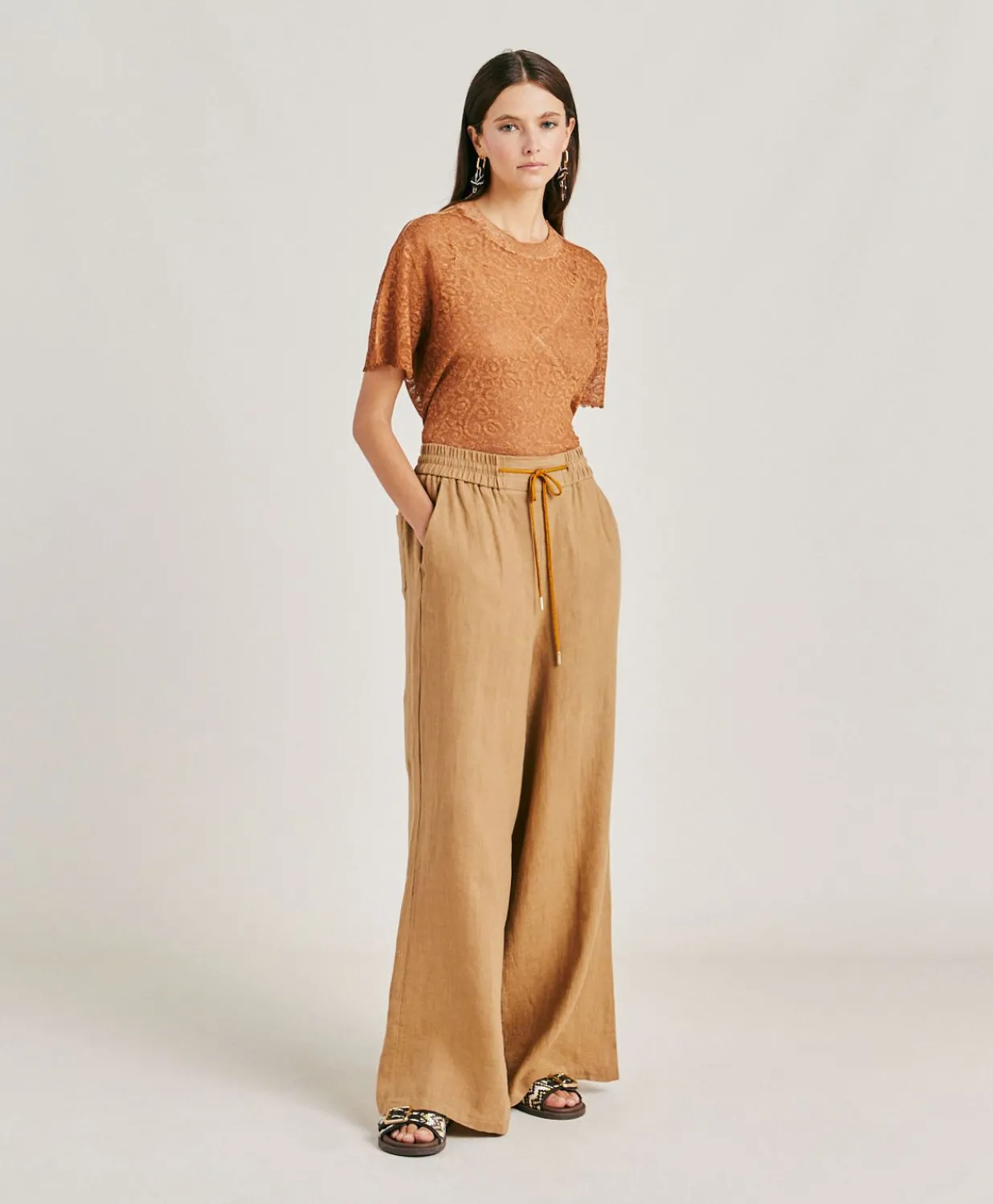 Pantalon En Lin Aliterru - Sable Femmes Pantalons Et Shorts