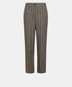 Pantalon En Lin Raye Matthieu - Marron/Aqua Femmes Costumes Et Costumes