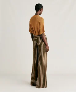 Discount Pantalon En Lin Viscose Raye Candeo - Armee Multicolore Femmes Pantalons Et Shorts