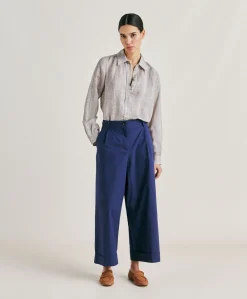 Clearance Pantalon En Popeline Grecale - Bleu Femmes Pantalons Et Shorts