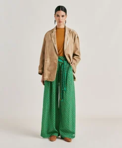 Sale Pantalon En Voile De Coton Imprime Aspen - Emeraude Femmes Pantalons Et Shorts