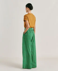 Sale Pantalon En Voile De Coton Imprime Aspen - Emeraude Femmes Pantalons Et Shorts