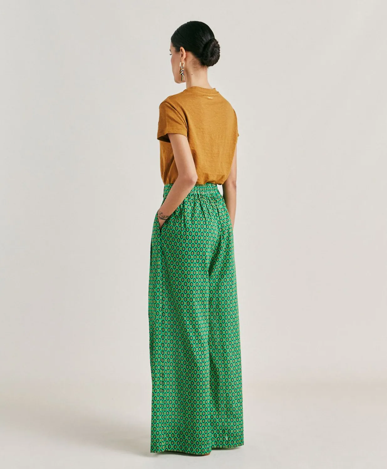 Sale Pantalon En Voile De Coton Imprime Aspen - Emeraude Femmes Pantalons Et Shorts