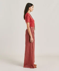 Sale Pantalon En Voile De Coton Imprime Aspen - Rouge Femmes Pantalons Et Shorts