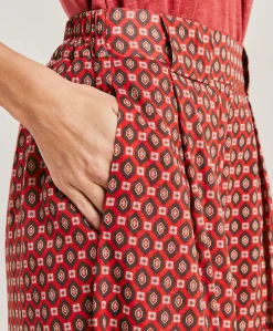 Sale Pantalon En Voile De Coton Imprime Aspen - Rouge Femmes Pantalons Et Shorts