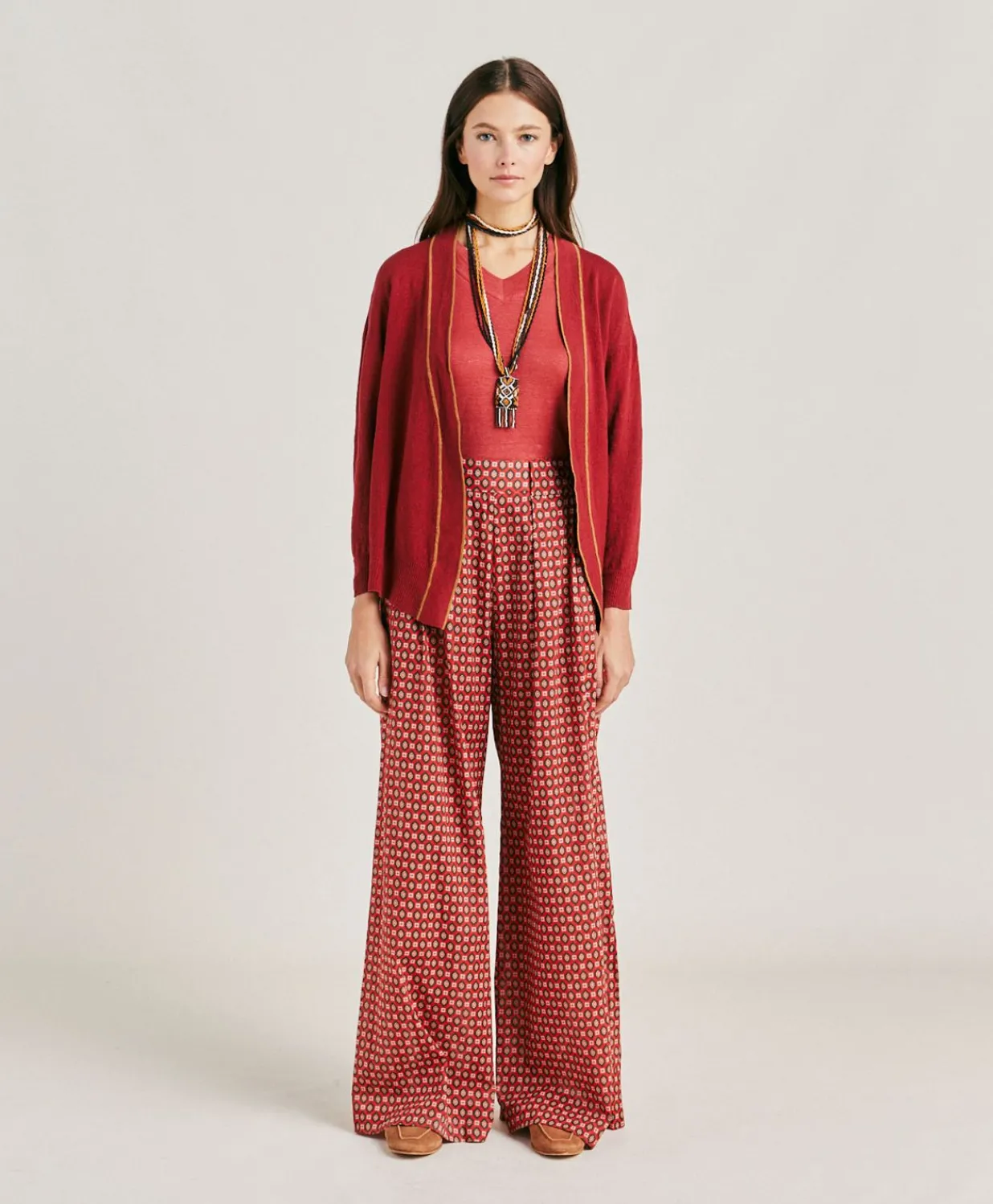 Sale Pantalon En Voile De Coton Imprime Aspen - Rouge Femmes Pantalons Et Shorts