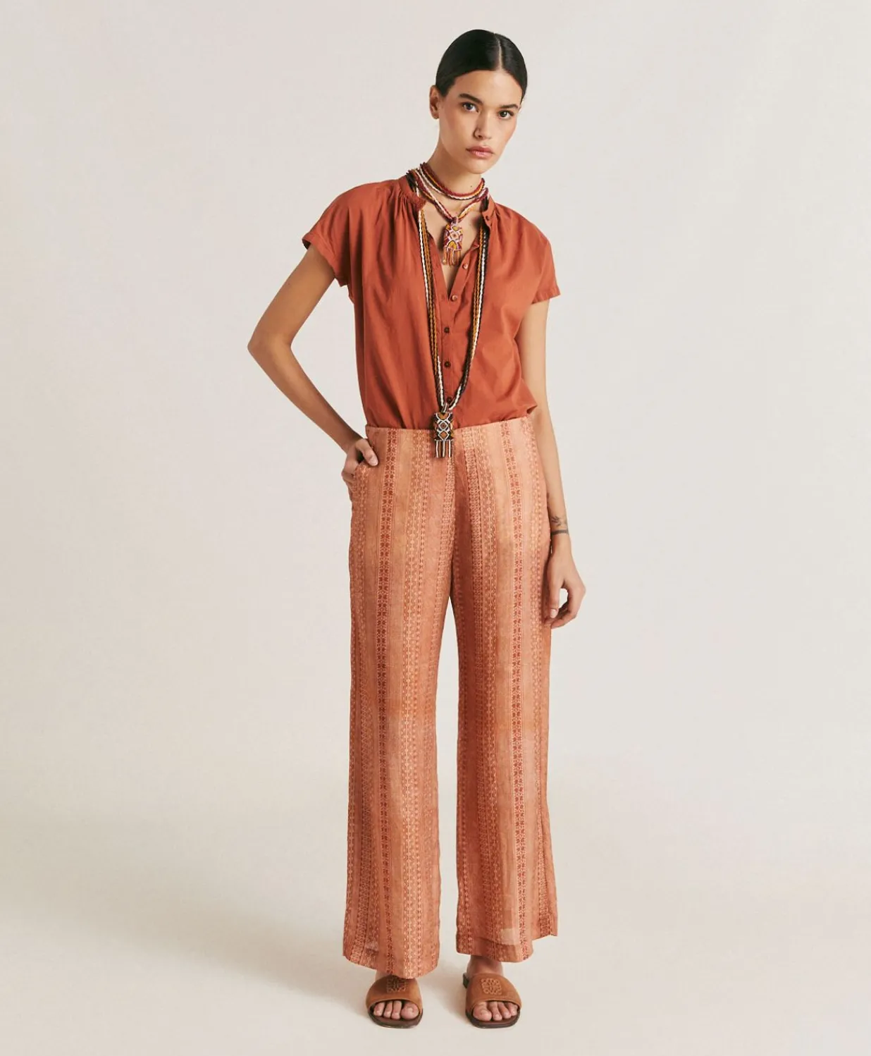 Best Pantalon Ginepro En Lin Viscose - Creme/Rouille Femmes Pantalons Et Shorts