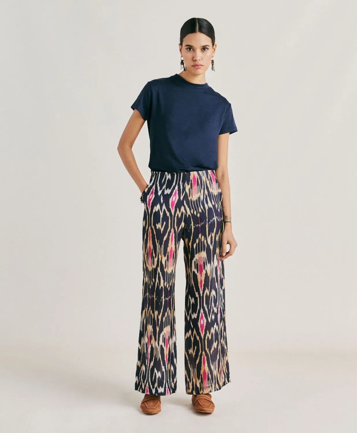 Sale Pantalon Ginepro En Lin Viscose - Bleu Multicolore Femmes Pantalons Et Shorts