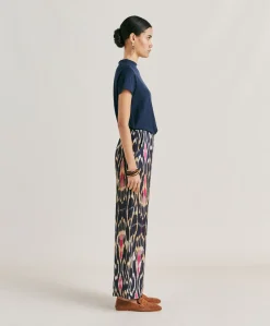 Sale Pantalon Ginepro En Lin Viscose - Bleu Multicolore Femmes Pantalons Et Shorts