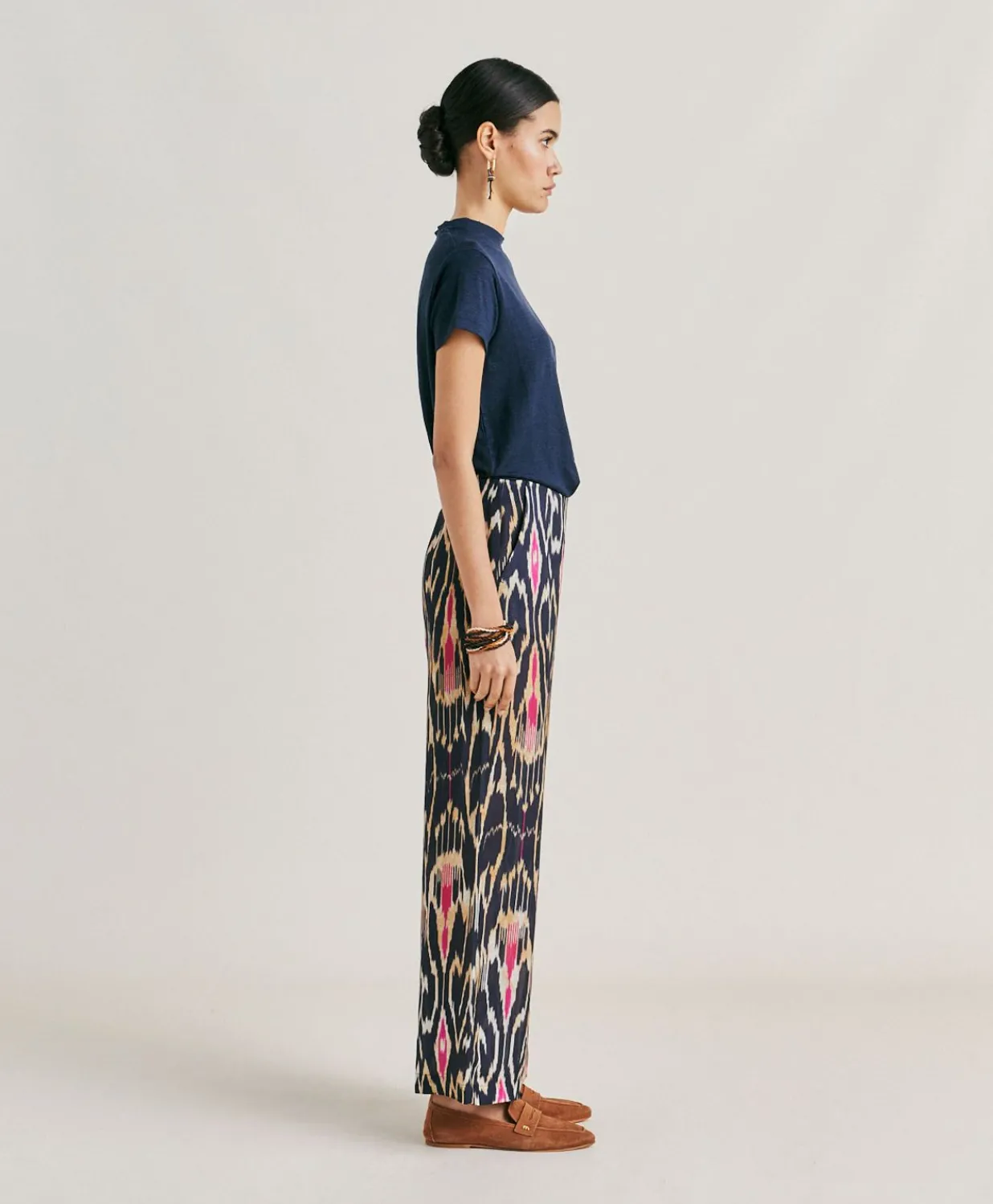 Sale Pantalon Ginepro En Lin Viscose - Bleu Multicolore Femmes Pantalons Et Shorts