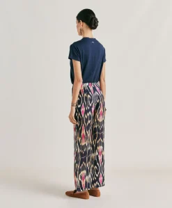 Sale Pantalon Ginepro En Lin Viscose - Bleu Multicolore Femmes Pantalons Et Shorts