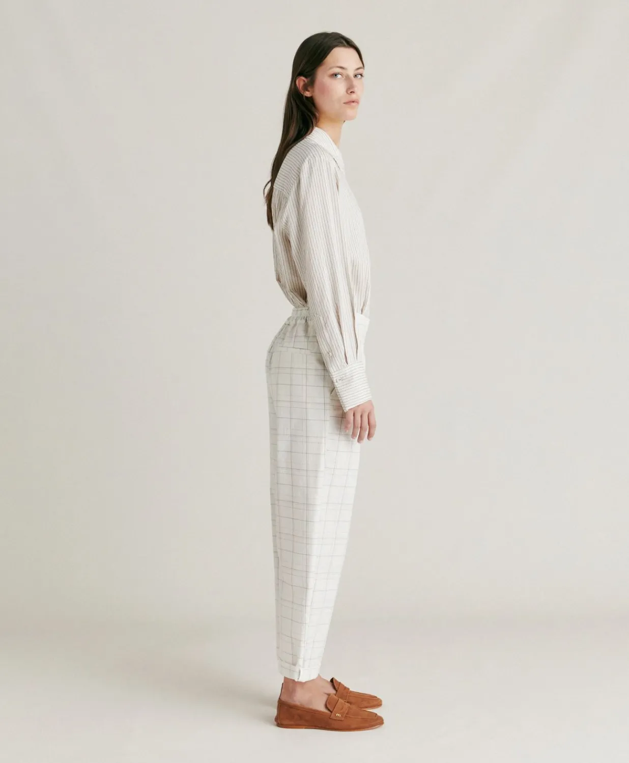 Online Pantalon Idaho Check Seersucker - Creme/Boue Femmes Costumes Et Costumes