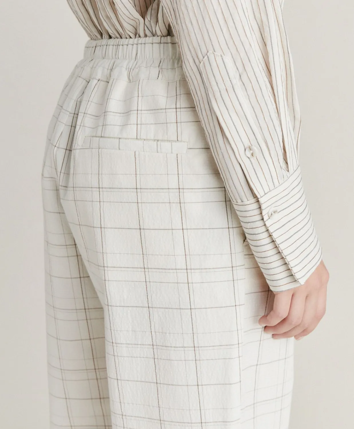 Online Pantalon Idaho Check Seersucker - Creme/Boue Femmes Costumes Et Costumes