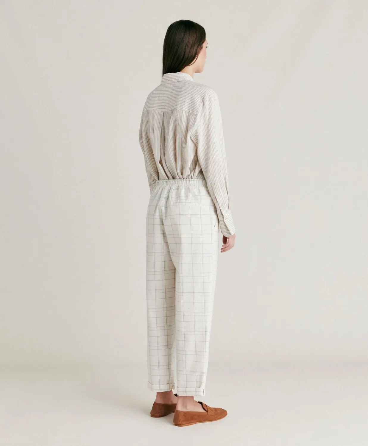 Online Pantalon Idaho Check Seersucker - Creme/Boue Femmes Costumes Et Costumes