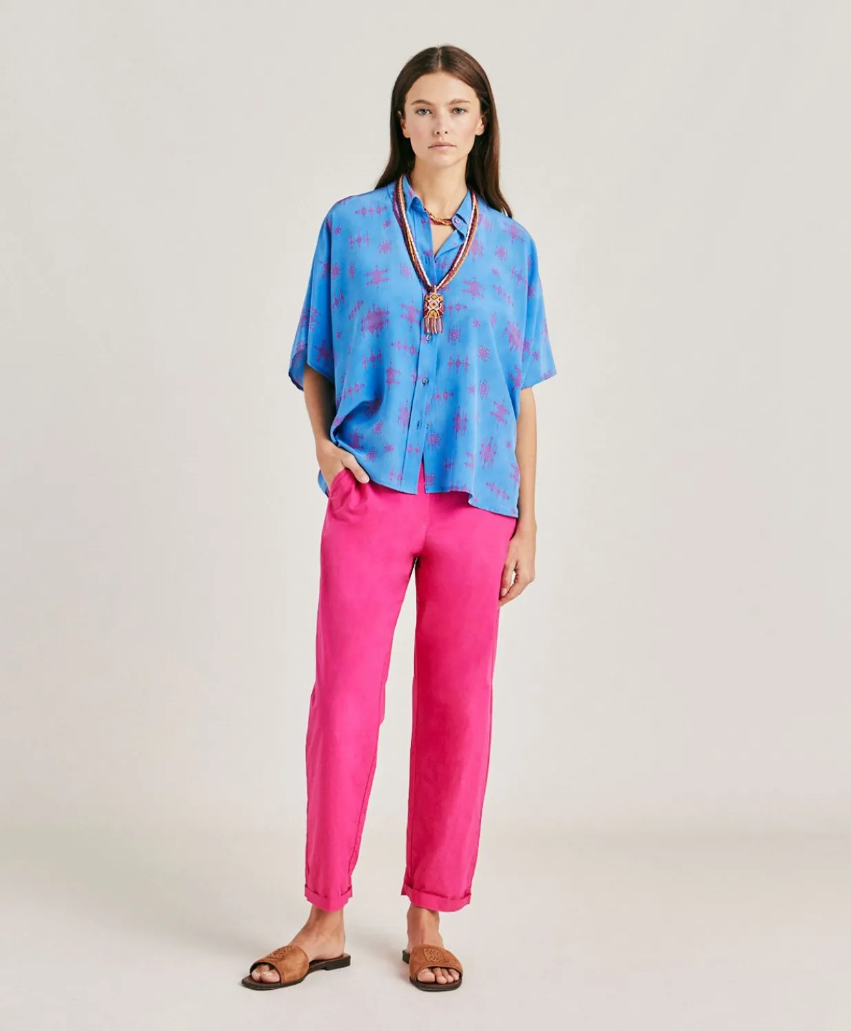 Discount Pantalon Idaho En Popeline - Fuchsia Femmes Pantalons Et Shorts