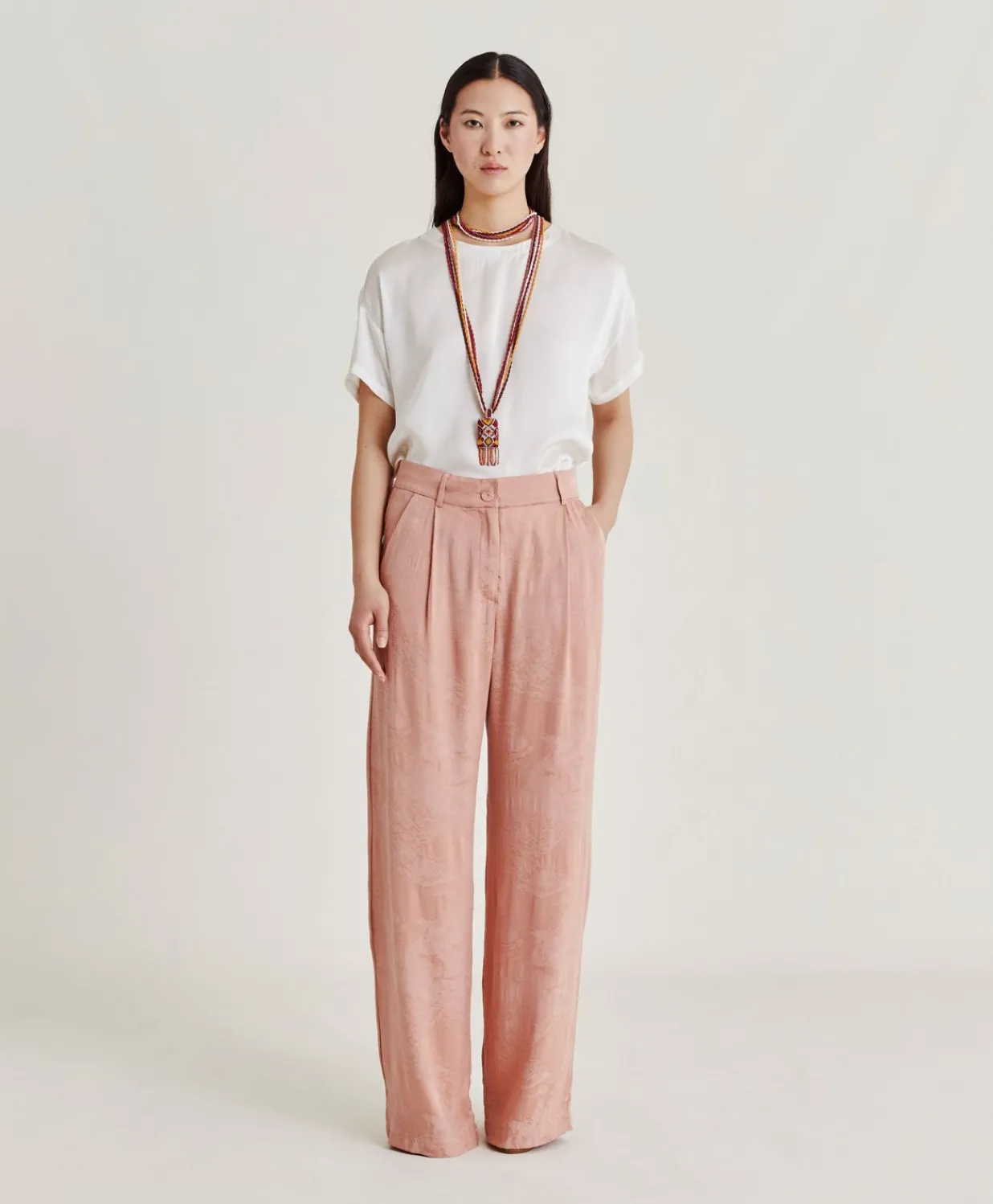Discount Pantalon Jacquard Austin Cupro - Rose Femmes Costumes Et Costumes