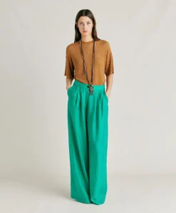 Clearance Pantalon Jacquard Cupro Patrice - Emeraude Femmes Pantalons Et Shorts