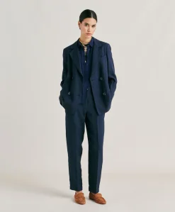 Online Pantalon Matthieu En Viscose De Lin Elegant - Bleu Nuit Femmes Pantalons Et Shorts