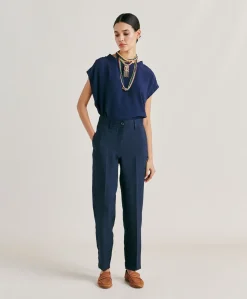 Online Pantalon Matthieu En Viscose De Lin Elegant - Bleu Nuit Femmes Pantalons Et Shorts