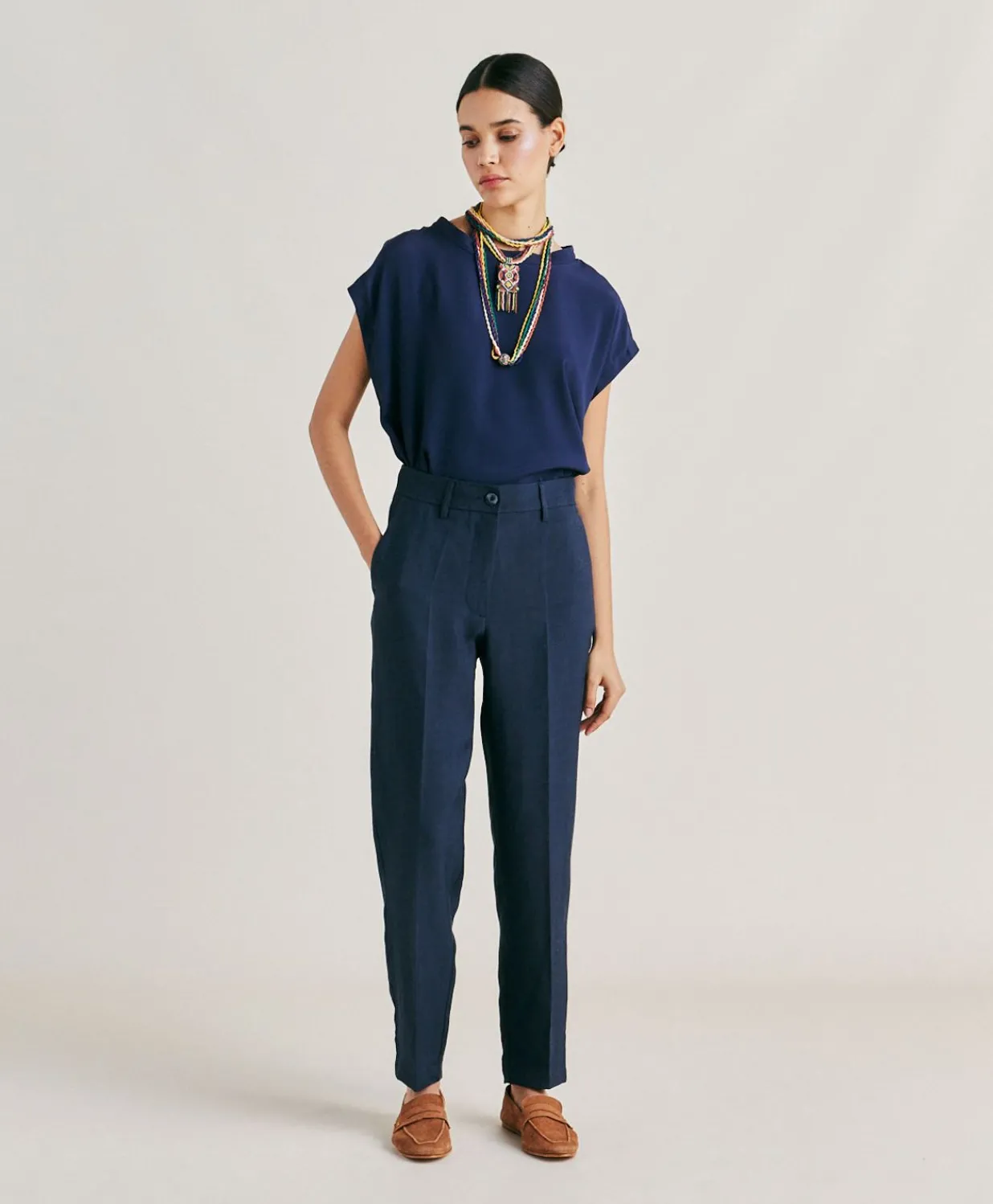 Online Pantalon Matthieu En Viscose De Lin Elegant - Bleu Nuit Femmes Pantalons Et Shorts