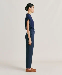 Online Pantalon Matthieu En Viscose De Lin Elegant - Bleu Nuit Femmes Pantalons Et Shorts