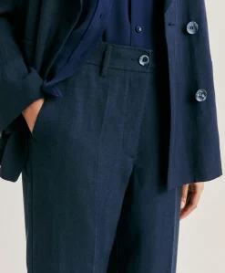 Online Pantalon Matthieu En Viscose De Lin Elegant - Bleu Nuit Femmes Pantalons Et Shorts