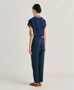 Online Pantalon Matthieu En Viscose De Lin Elegant - Bleu Nuit Femmes Pantalons Et Shorts