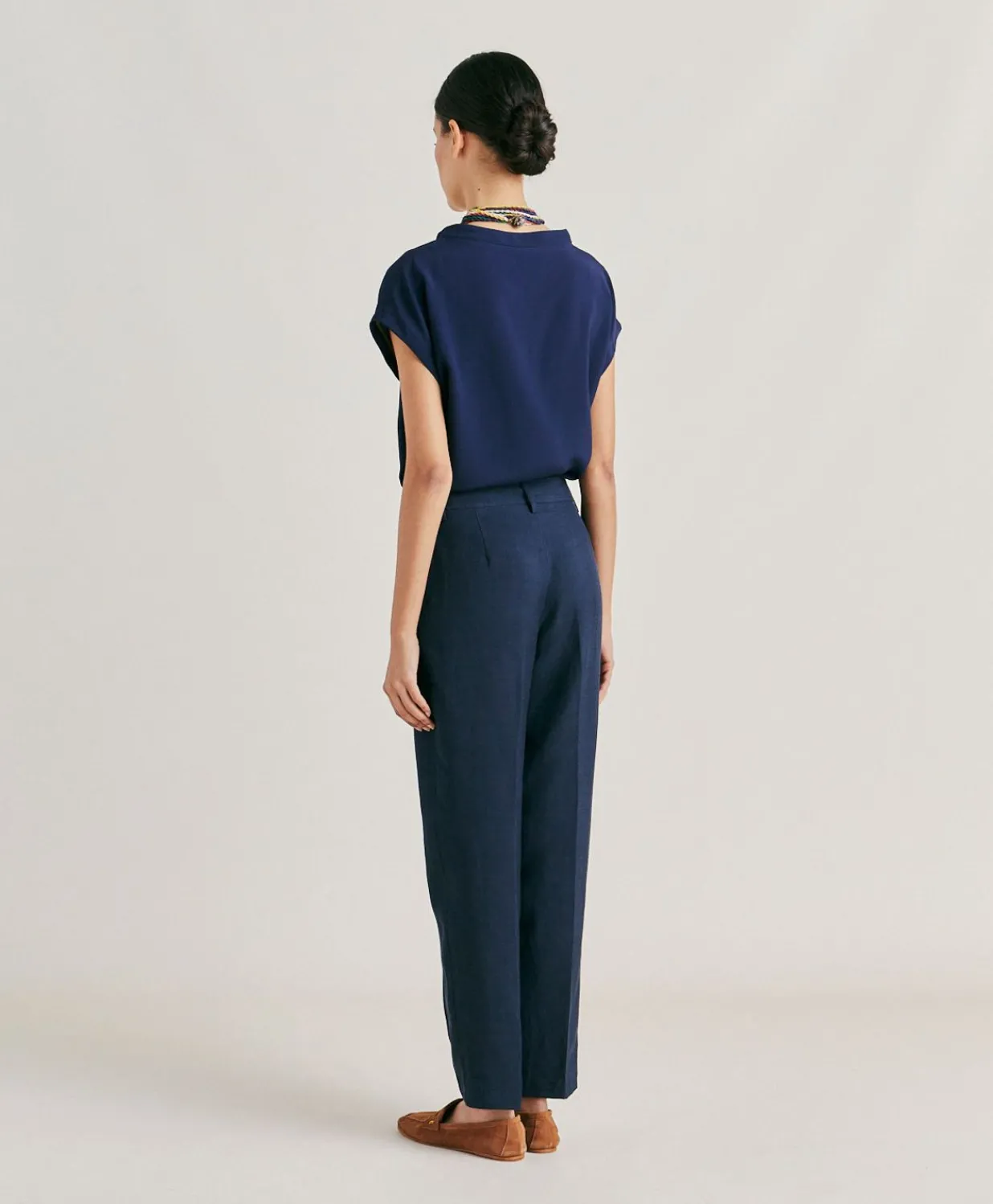 Online Pantalon Matthieu En Viscose De Lin Elegant - Bleu Nuit Femmes Pantalons Et Shorts