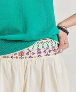 Outlet Pantalon Roca En Voile De Coton Brode - Creme Femmes Pantalons Et Shorts