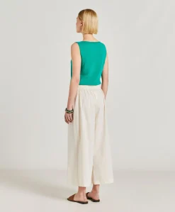 Outlet Pantalon Roca En Voile De Coton Brode - Creme Femmes Pantalons Et Shorts