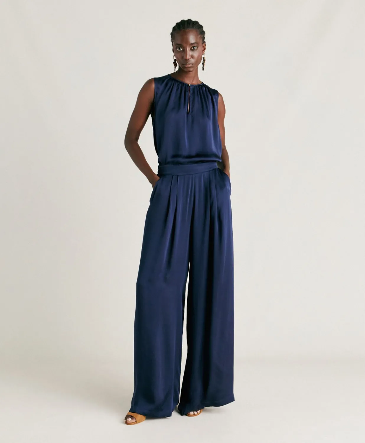Best Patrice Bis Pantalon Uni En Soie - Bleu Nuit Femmes Pantalons Et Shorts