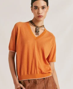 Outlet Pull En Lin Edie - Orange Femmes Tricots