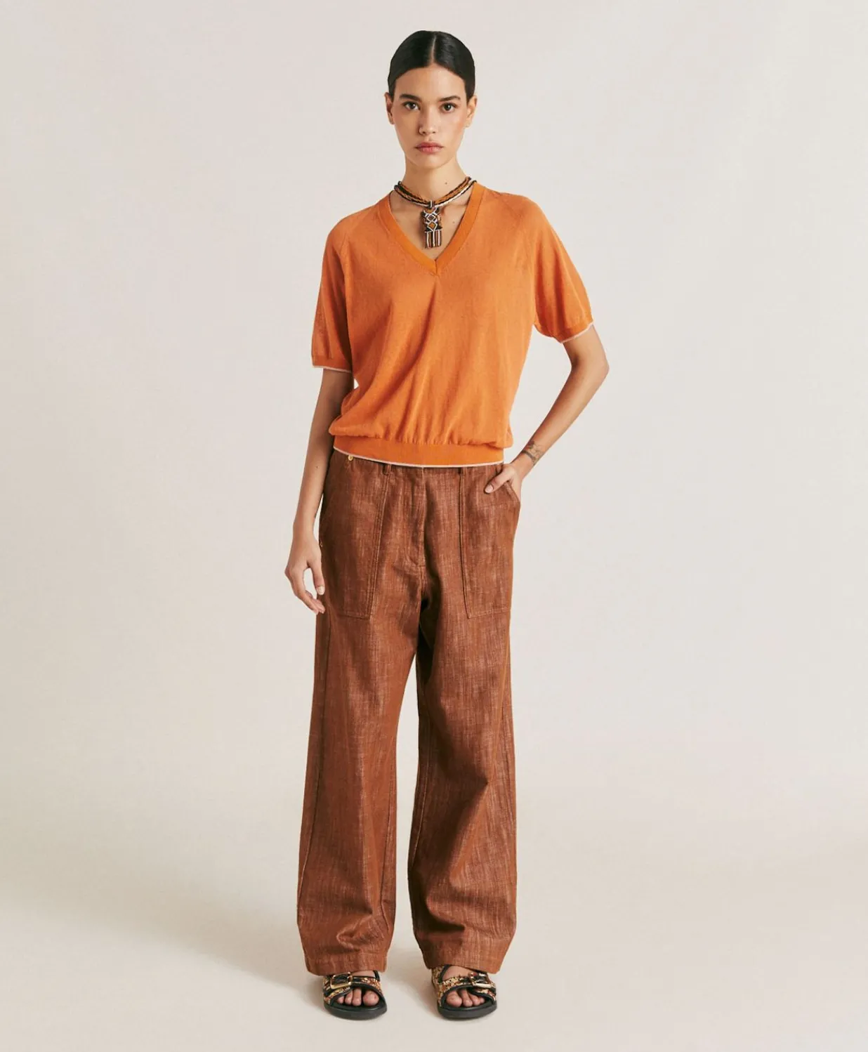 Outlet Pull En Lin Edie - Orange Femmes Tricots