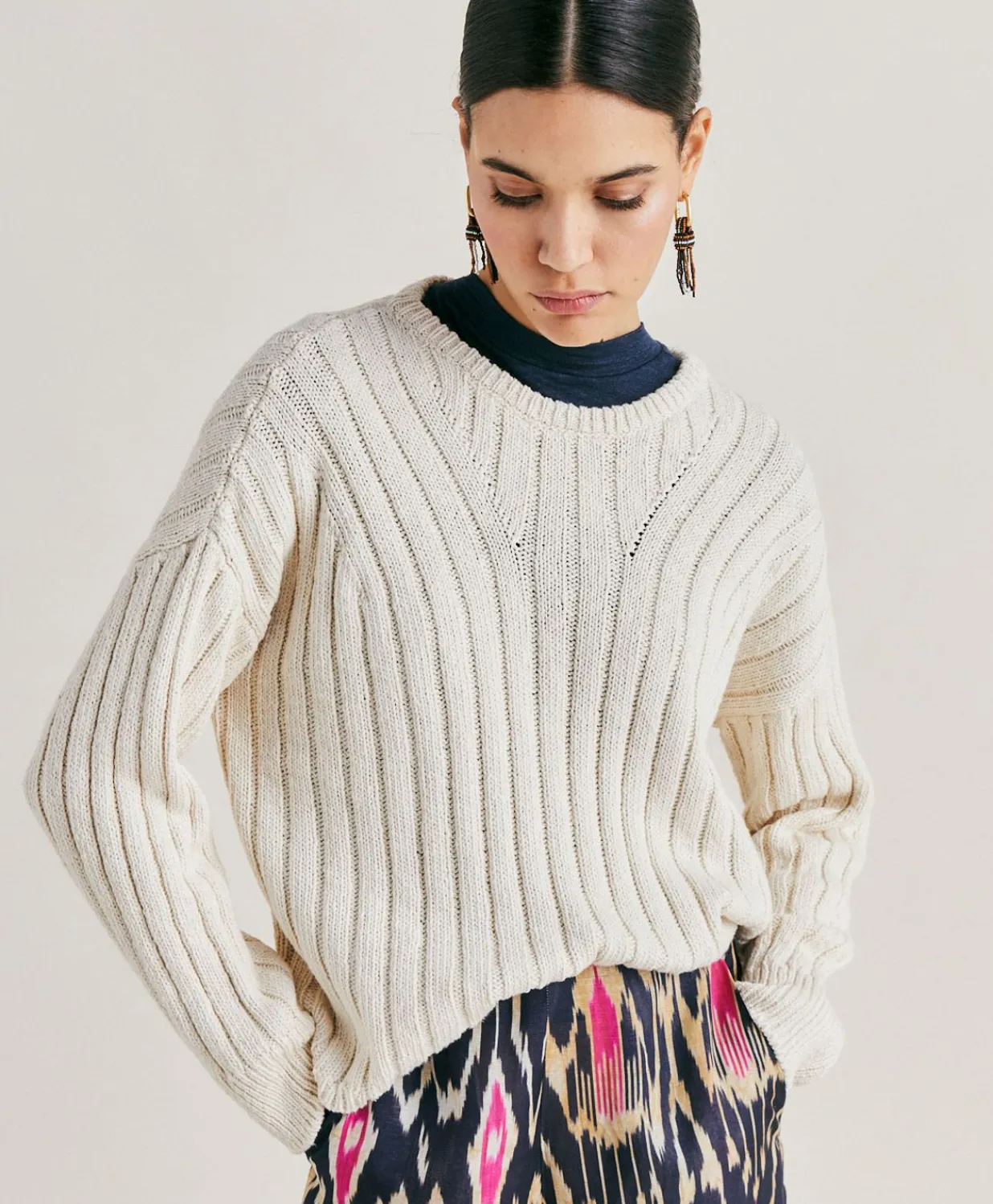 Clearance Pull Maille Mixte Baumette - Creme Femmes Tricots