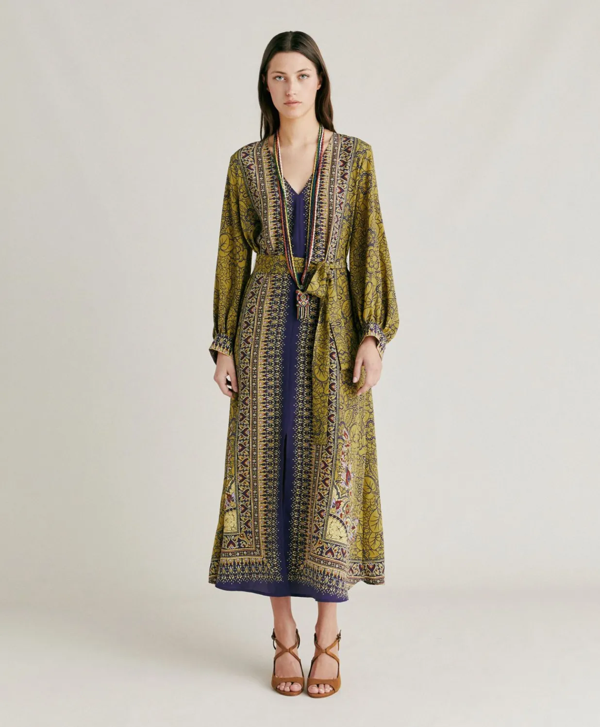 New Robe Adelma Crepe De Chine - Bleu Multicolore Femmes Vêtements