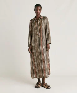 Clearance Robe Aligusta En Serge De Soie - Noir Multicolore Femmes Vêtements