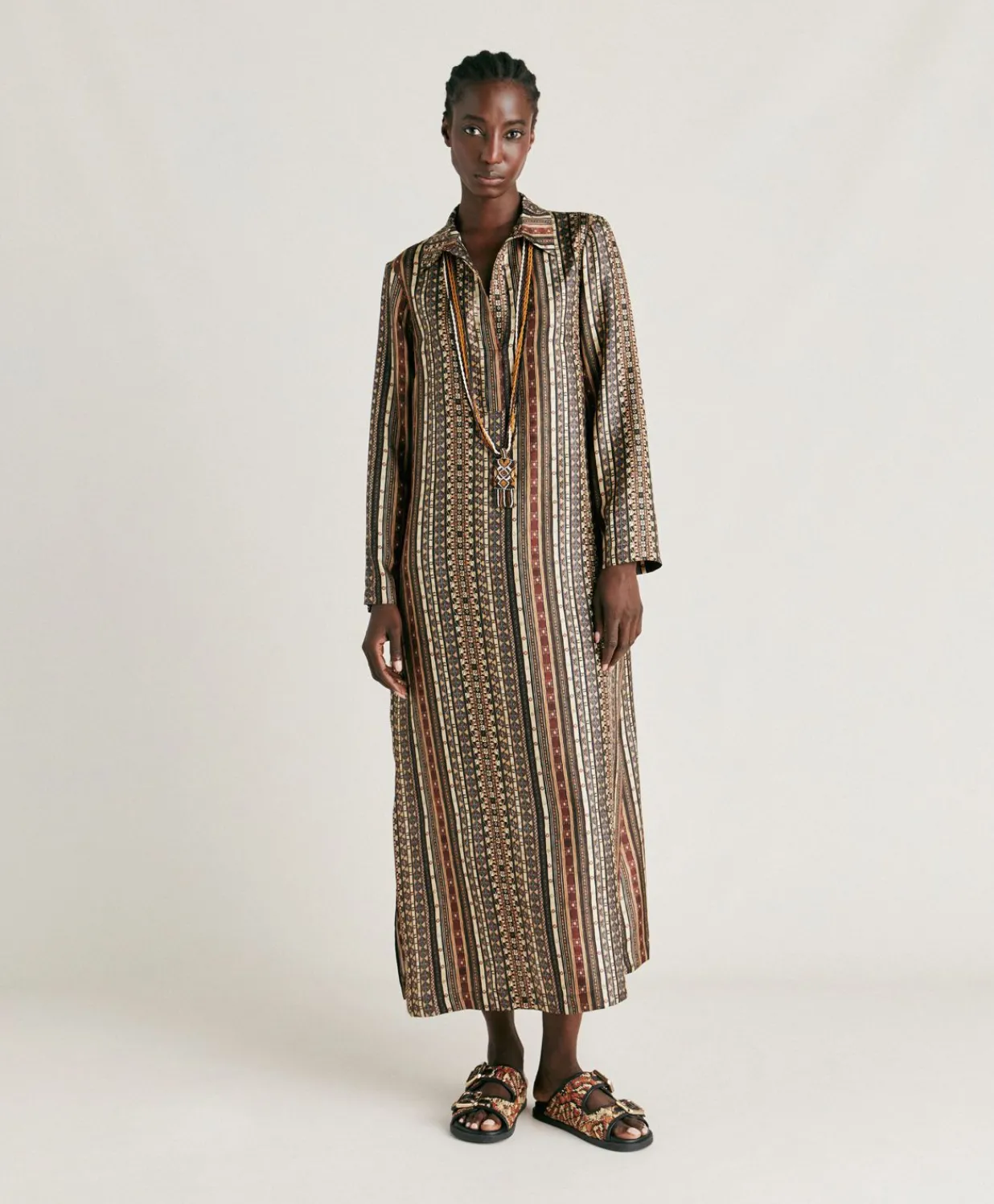 Clearance Robe Aligusta En Serge De Soie - Noir Multicolore Femmes Vêtements